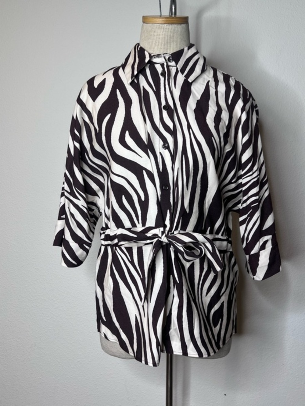 Zara Zebra Striped Button-Up Top